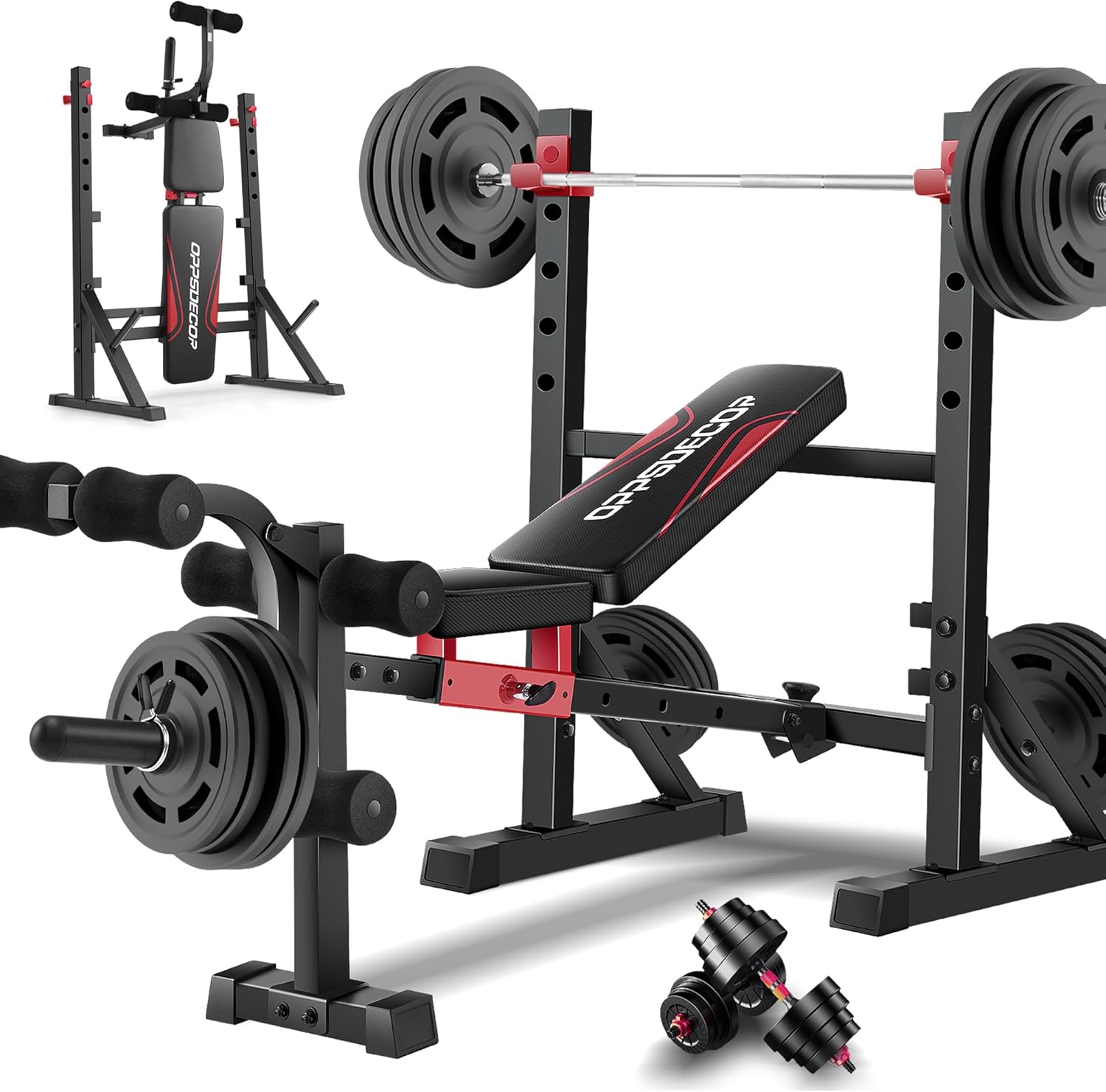 OPPSDECOR 900LBS Olympic Weight Bench Set with Squat Rack Professional Incline Bench Press