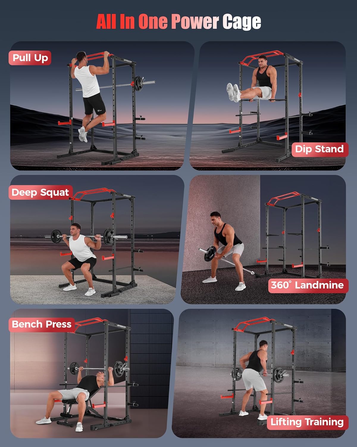 OPPSDECOR Power Cage, Multi-Function Power Rack with Adjustable Cable Pulley System