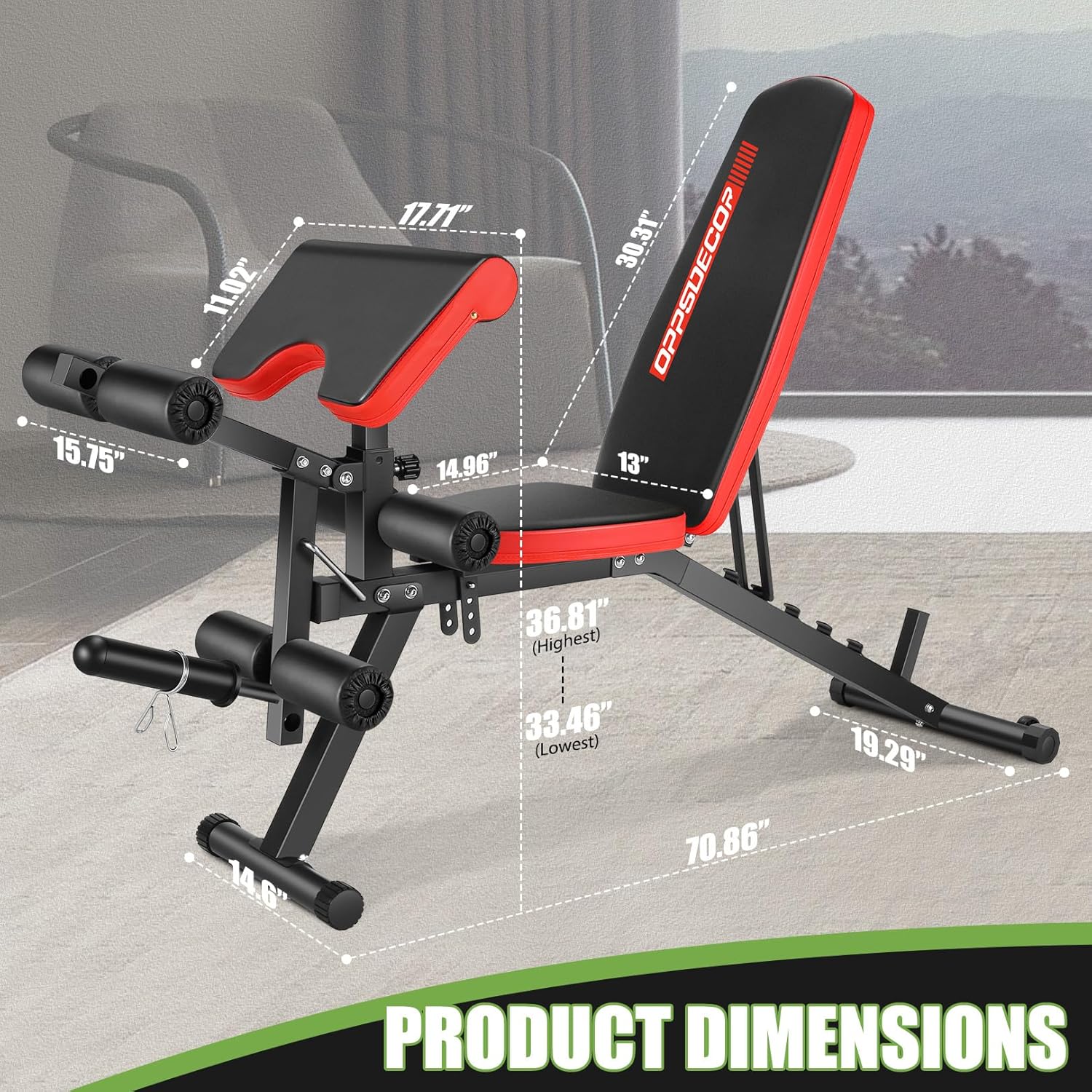 OPPSDECOR Adjustable Weight Bench with Leg Extension and Leg Curl