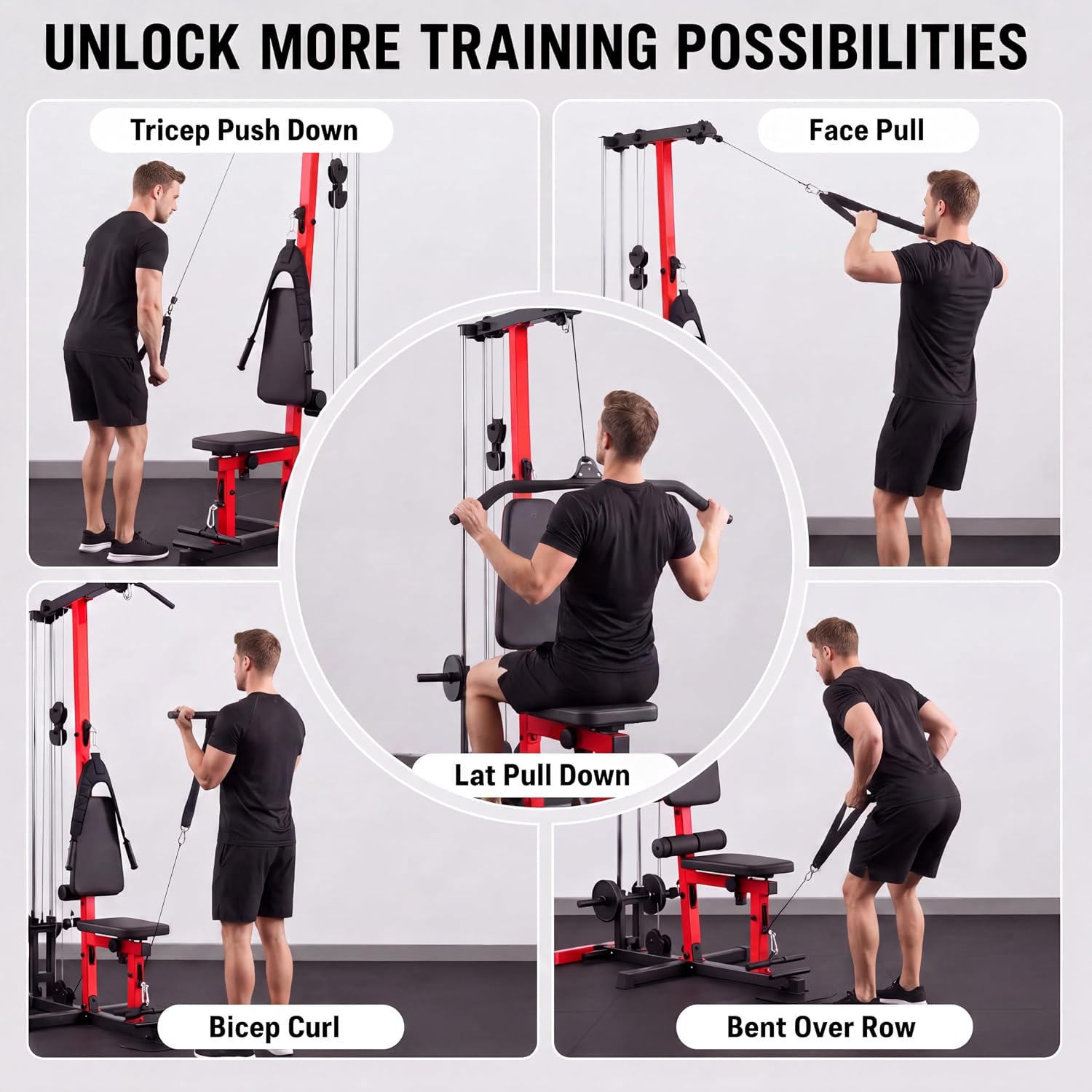 OPPSDECOR All in One Home Gym, LAT Pulldown Cable Pulley Workout Station