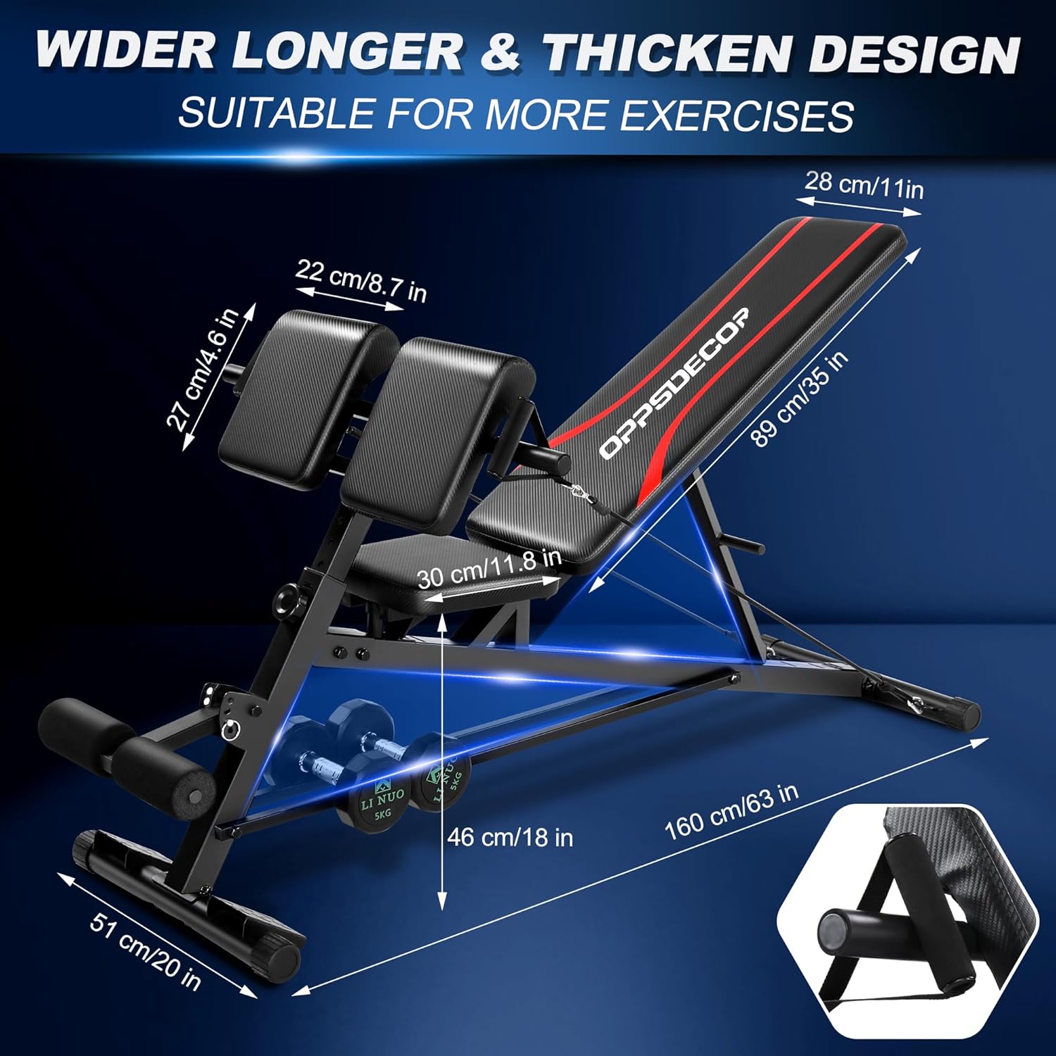 OPPSDECOR Adjustable Weight Bench with Hyper Back Extension