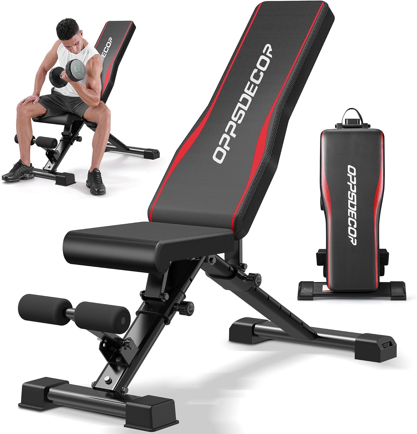 OPPSDECOR Adjustable Weight Bench, 900LBS Easy Assembly Fast Folding Workout Bench