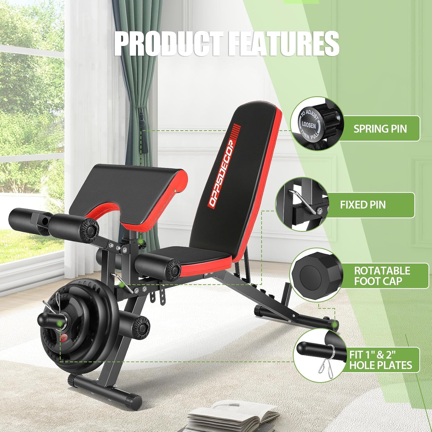 OPPSDECOR Adjustable Weight Bench with Leg Extension and Leg Curl