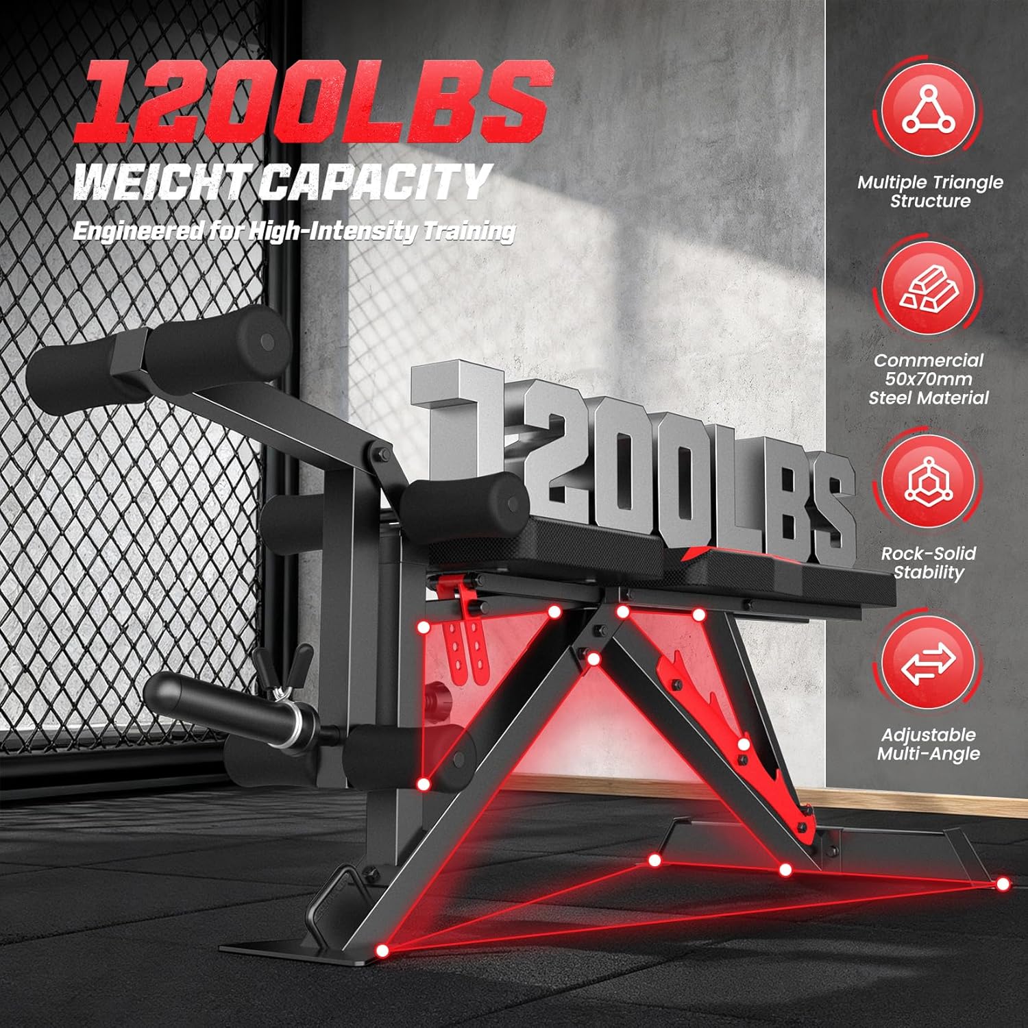 OPPSDECOR 1200LBS Adjustable Weight Bench with Wide-Range Leg Extension & Curl (Full ROM)