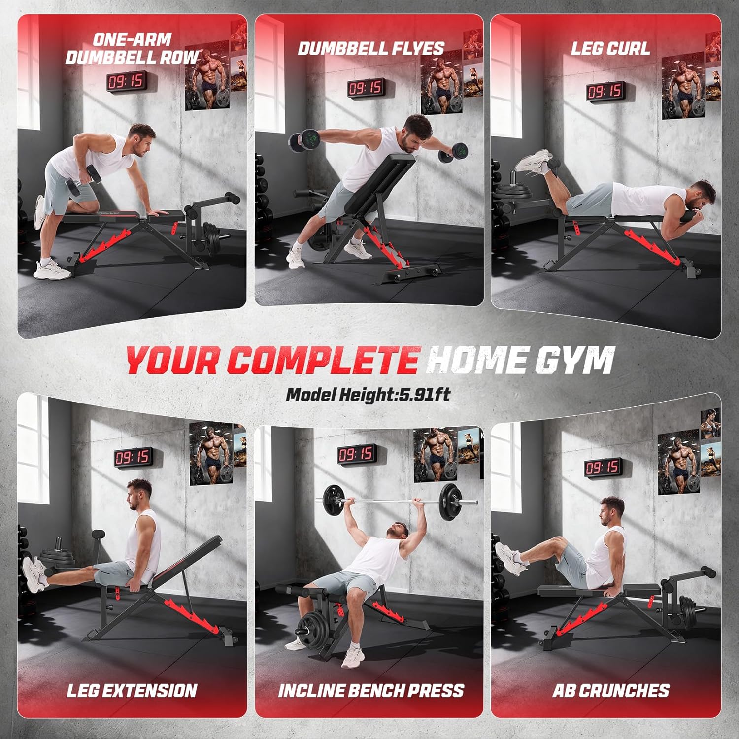 OPPSDECOR 1200LBS Adjustable Weight Bench with Wide-Range Leg Extension & Curl (Full ROM)