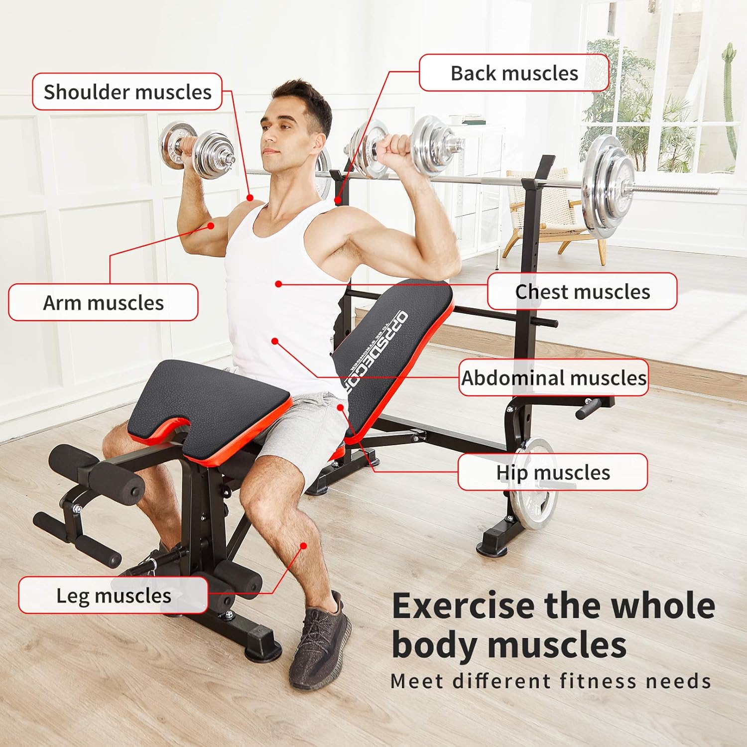 OPPSDECOR 600lbs 6 in 1 Weight Bench Set