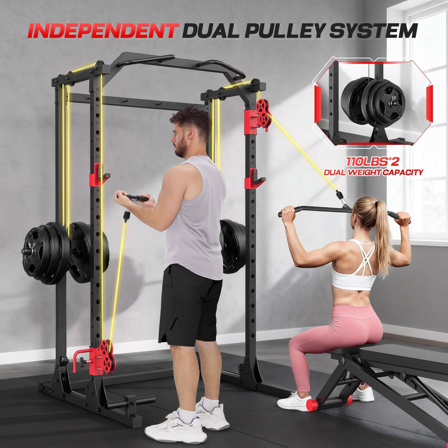 OPPSDECOR Power Cage, 1500LBS Multi-Function Squat Rack with Dual Cable Pulley System