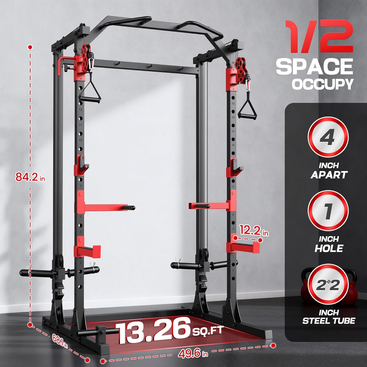 OPPSDECOR Power Cage, 1500LBS Multi-Function Squat Rack with Dual Cable Pulley System