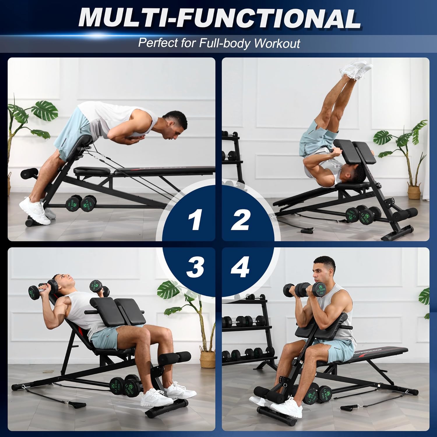 OPPSDECOR Adjustable Weight Bench with Hyper Back Extension