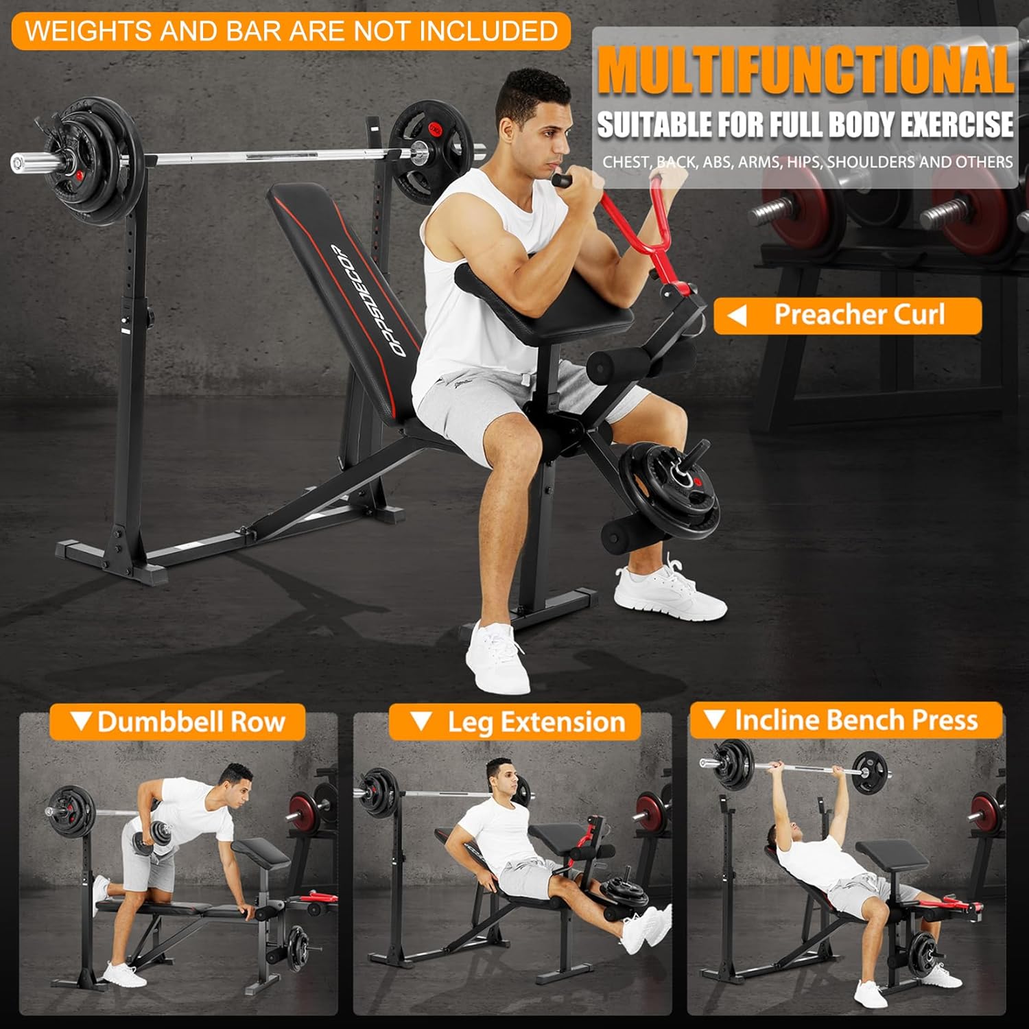 OPPSDECOR Weight Bench Set with Leg Extension and Curl, 900LBS Profesional Bench Press Set and Barbell Rack-oppsdecor