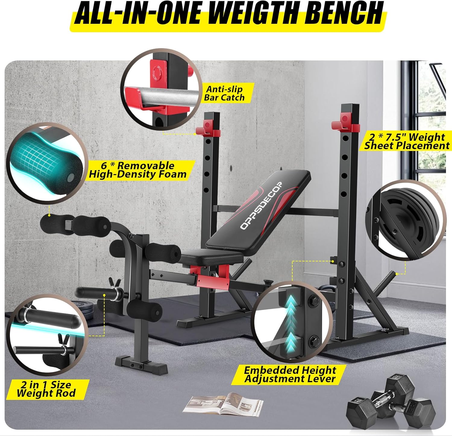OPPSDECOR 900LBS Olympic Weight Bench Set with Squat Rack Professional Incline Bench Press