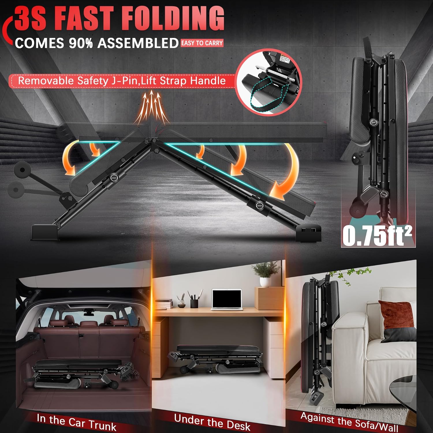 OPPSDECOR Adjustable Weight Bench, 900LBS Easy Assembly Fast Folding Workout Bench