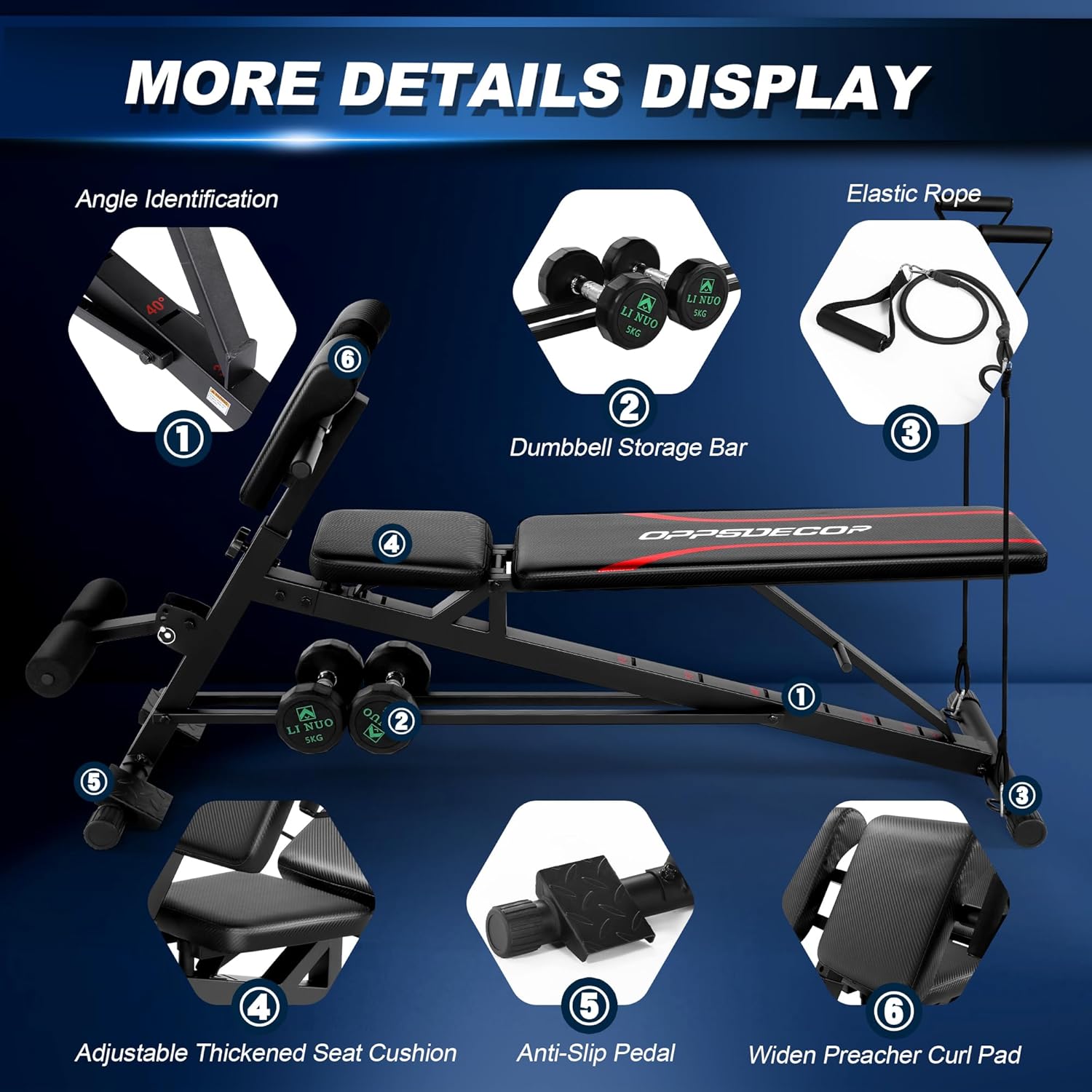 OPPSDECOR Adjustable Weight Bench with Hyper Back Extension