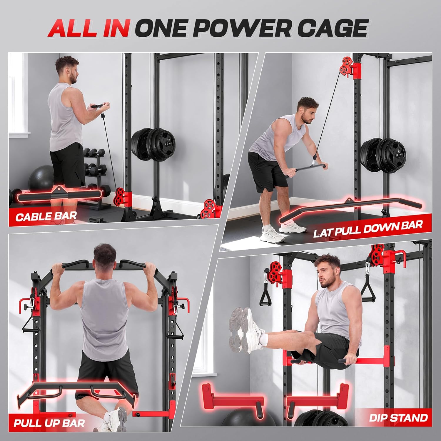 OPPSDECOR Power Cage, 1500LBS Multi-Function Squat Rack with Dual Cable Pulley System