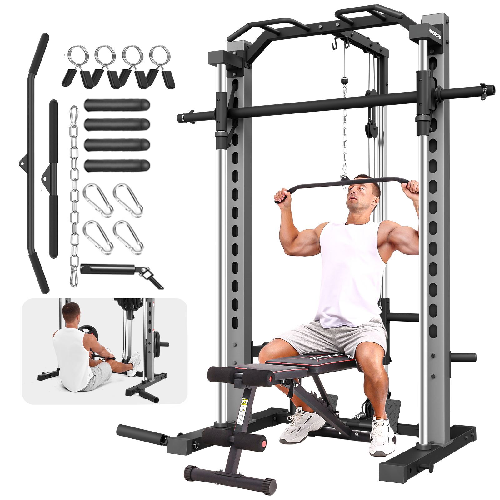 OPPSDECOR All-in-One Adjustable Smith Machine with LAT-Pull Down