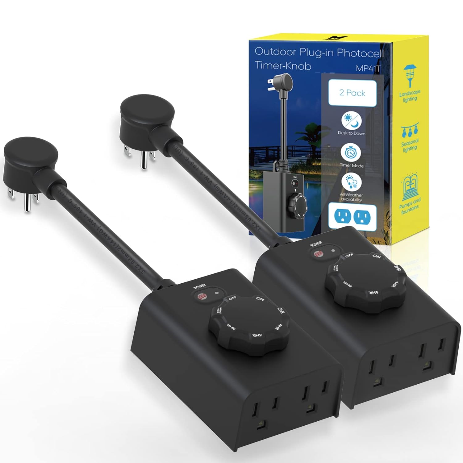 Minoston Outdoor Timer Plug for Lights with Photocell Light Sensor (MP41T)