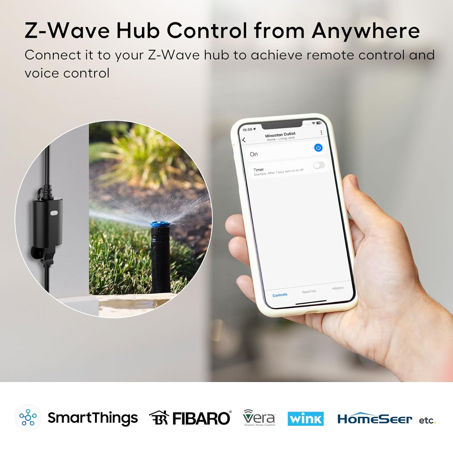 Minoston Z-Wave Plus Smart Plug, Outdoor On/Off Outlet Switch, Zwave Hub