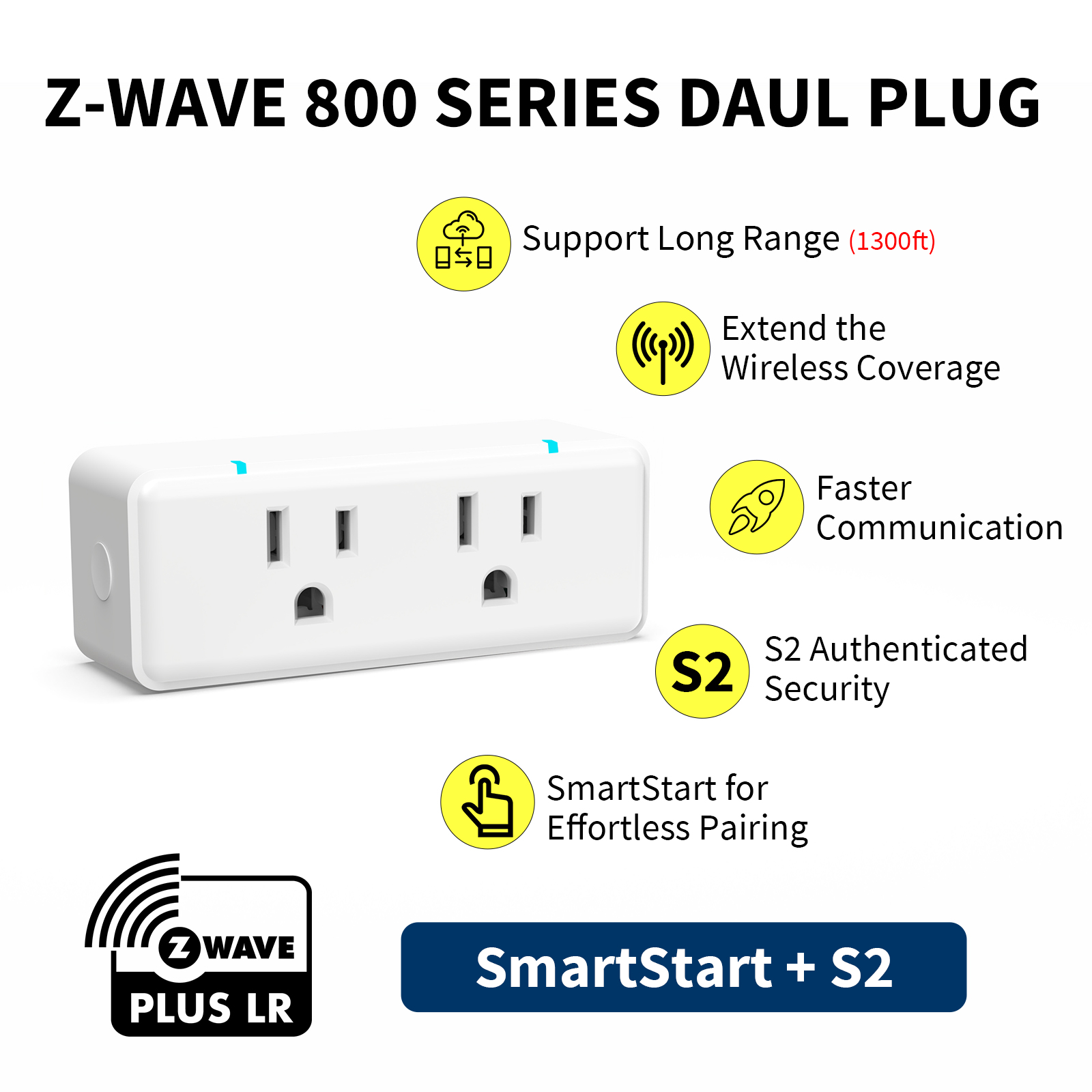 Minoston Z-Wave 800 Series Dual ON OFF Smart Plug(MP26Z)