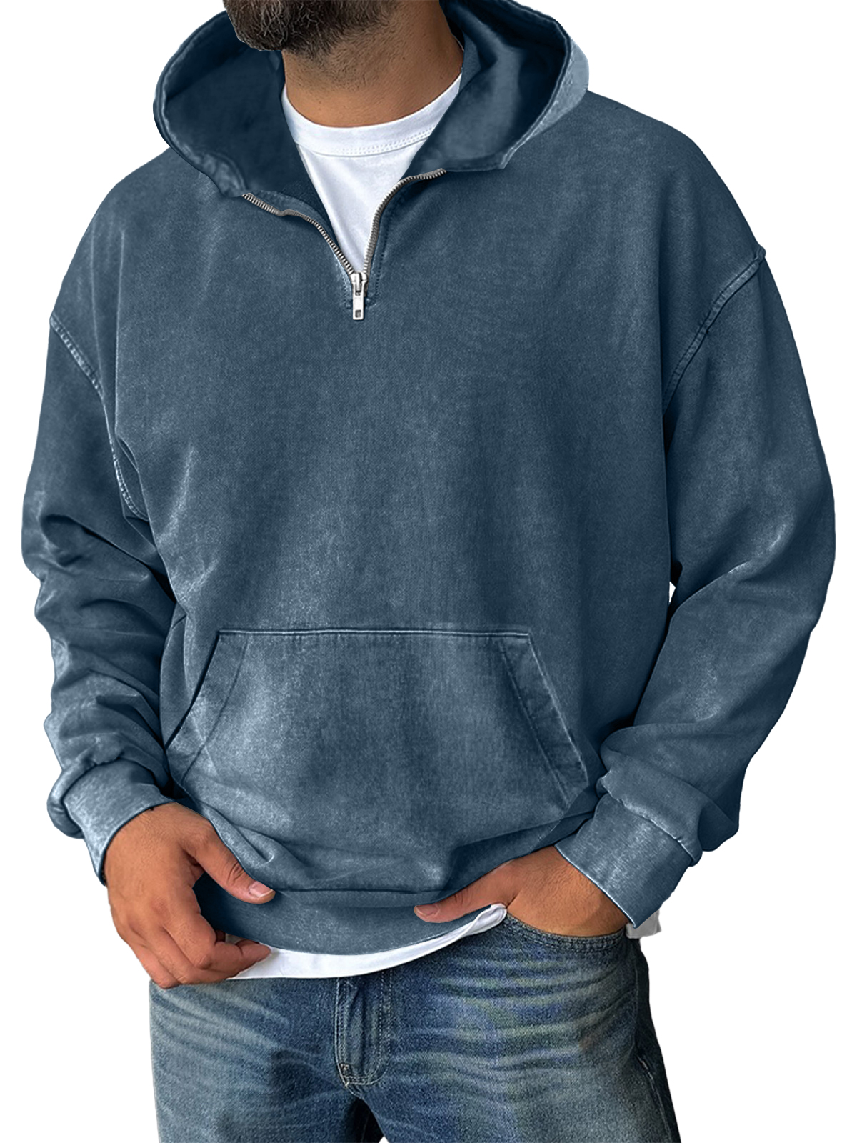 Men's Casual Zipper Pocket Hooded Sweatshirt