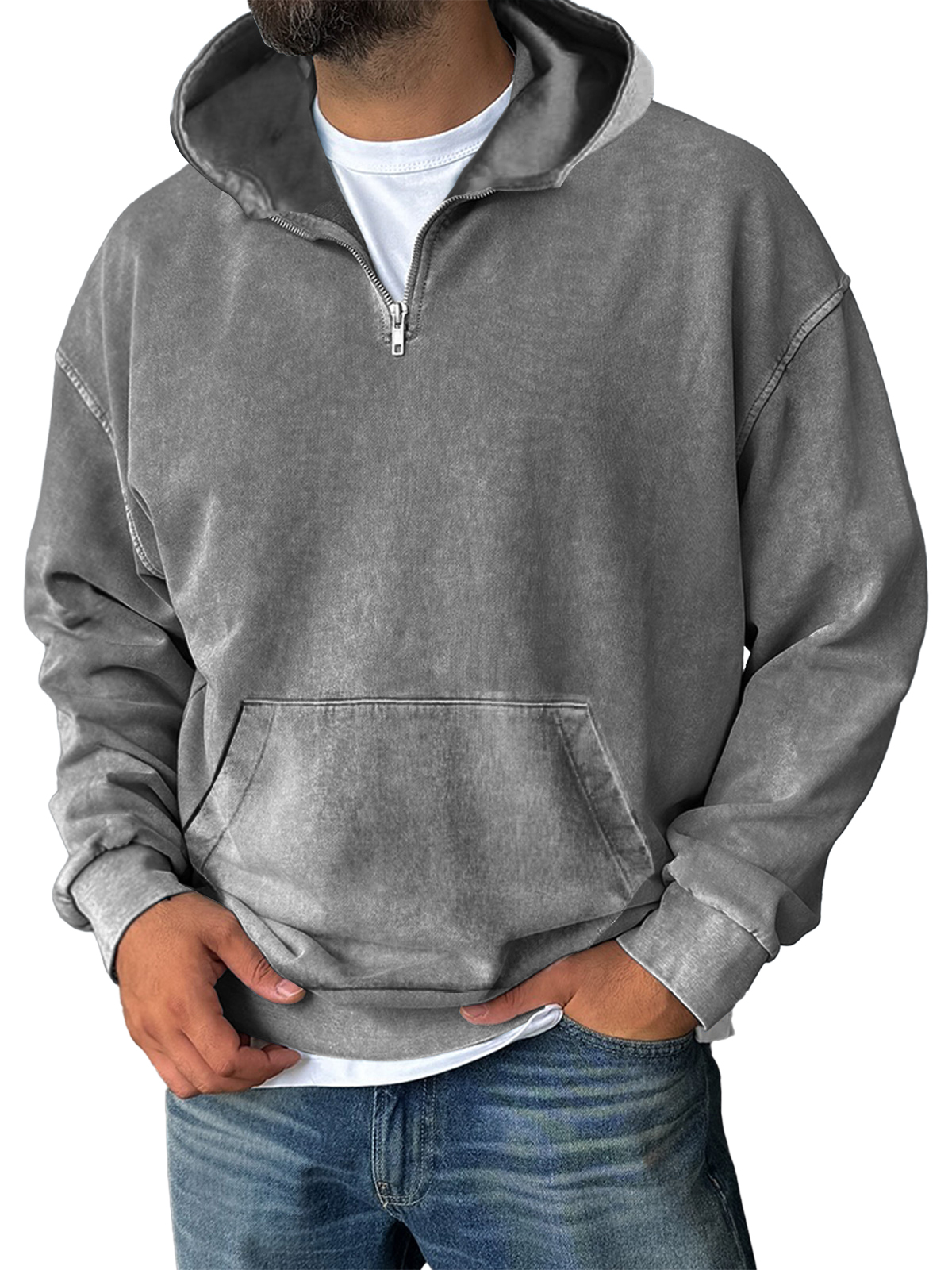 Men's Casual Zipper Pocket Hooded Sweatshirt