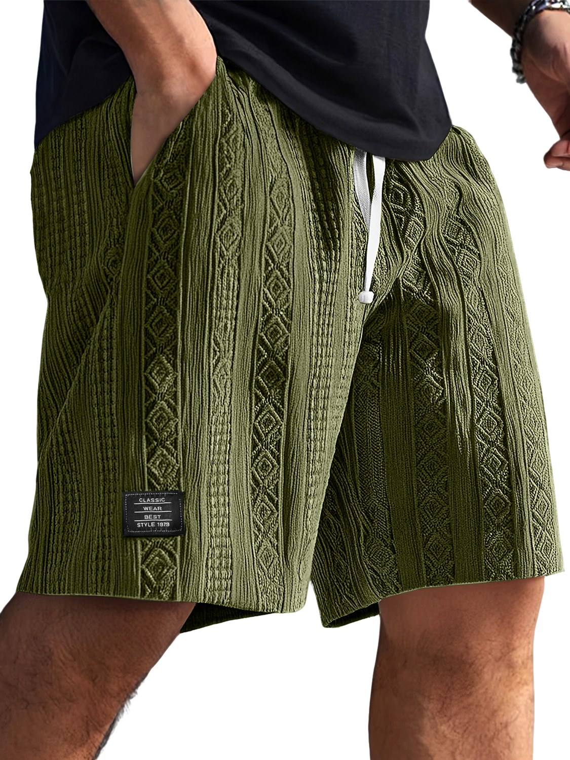 Men's Daily Jacquard Texture Embroidered Logo Casual Comfort Shorts