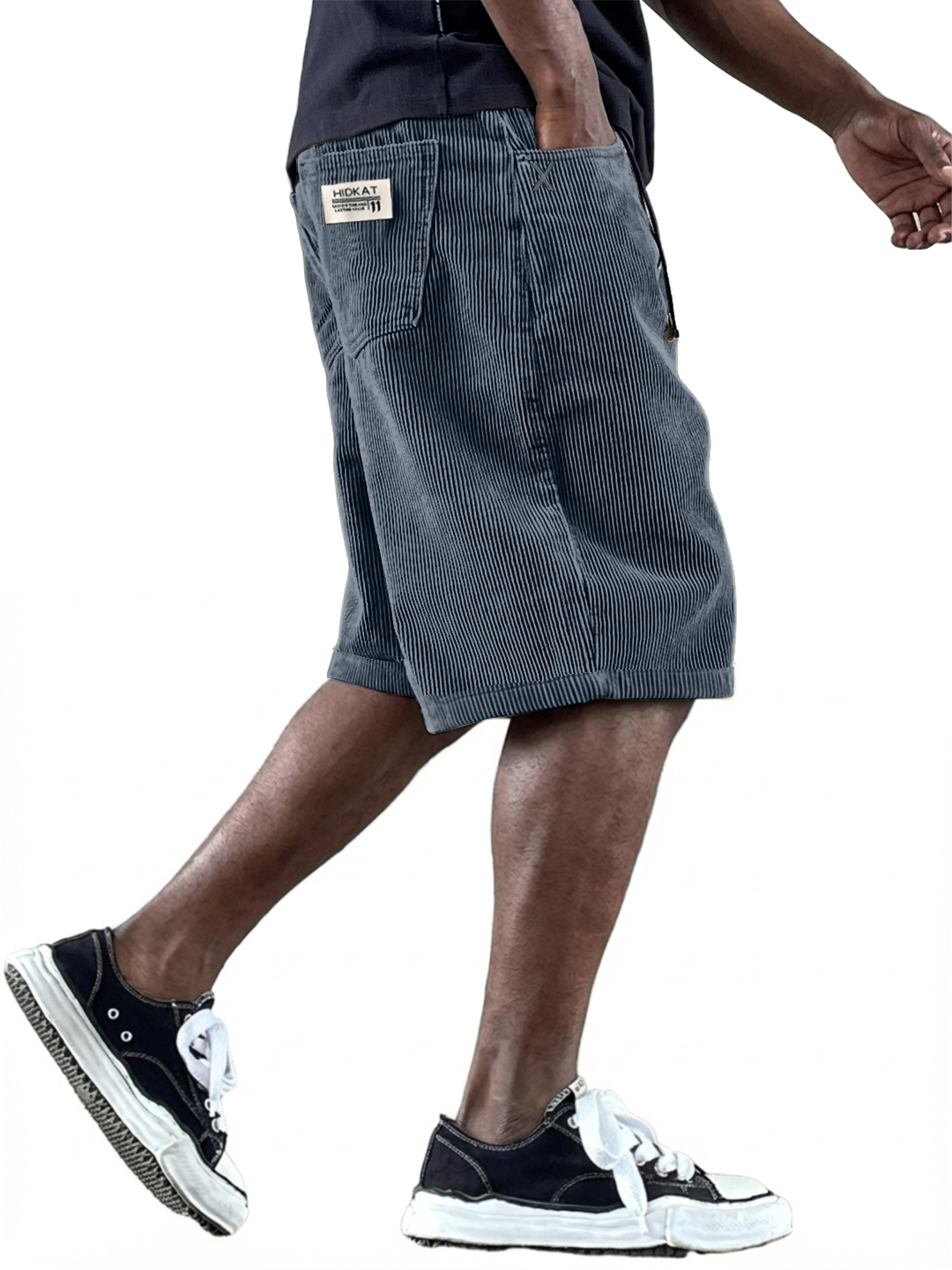 Men's Casual Retro Multi Pocket Embroidered Logo Workwear Corduroy Shorts