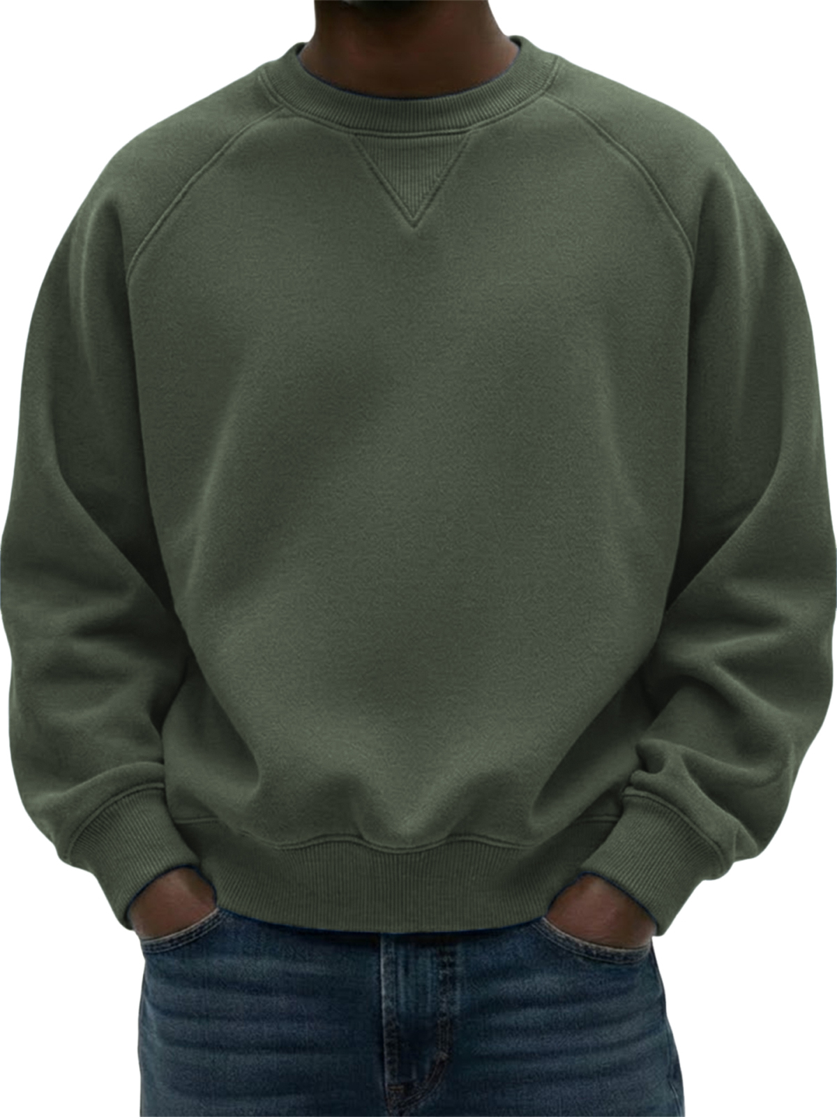 Men's Heavyweight Basic Patchwork Pullover Crew Neck Sweatshirt