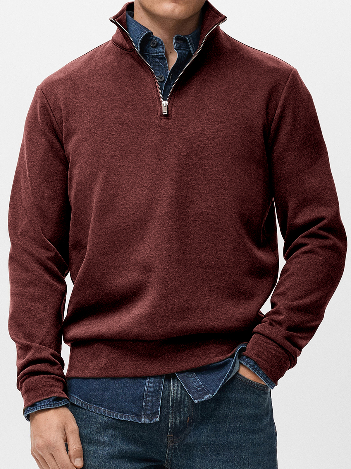 Men's Simple Heavyweight Everyday Quarter Zip Pullover