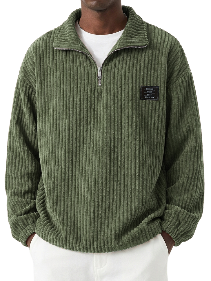 Men's Casual Corduroy Quarter-Zip Stand-Collar Sweatshirt