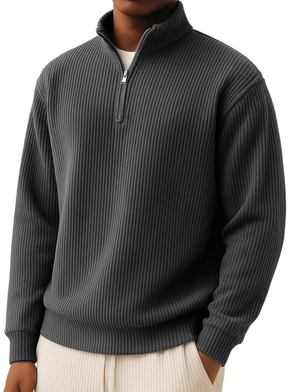 Men's Simple Casual Quarter Zip Long-sleeved T-shirt