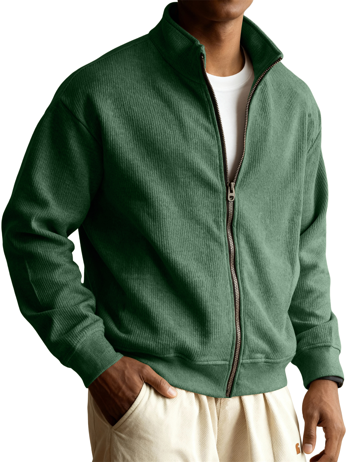 Men's Retro Casual Stand-collar Zippered Striped Jacket