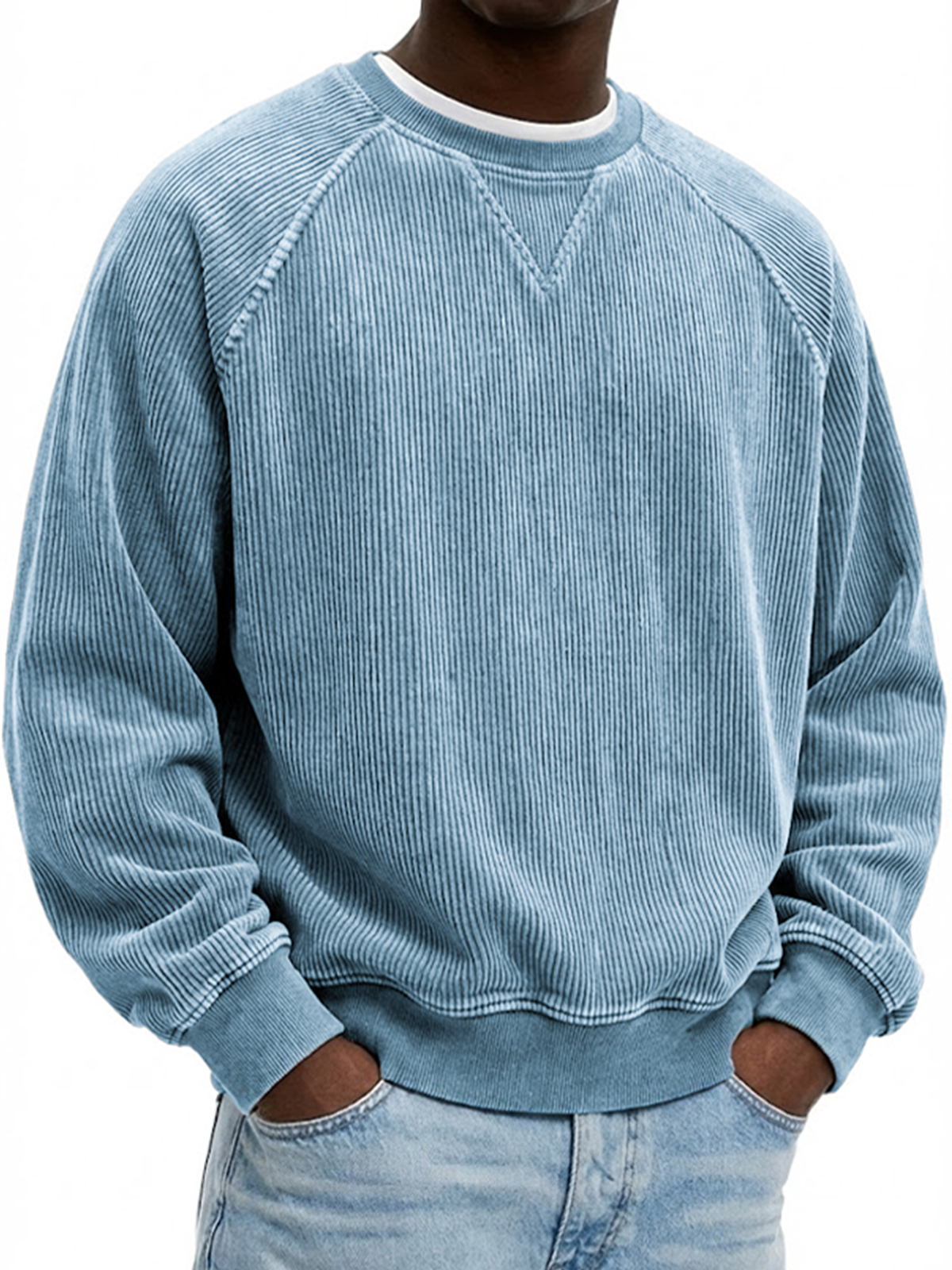 Men's Vintage Corduroy Patchwork Raglan Sleeve Pullover Sweatshirt Top