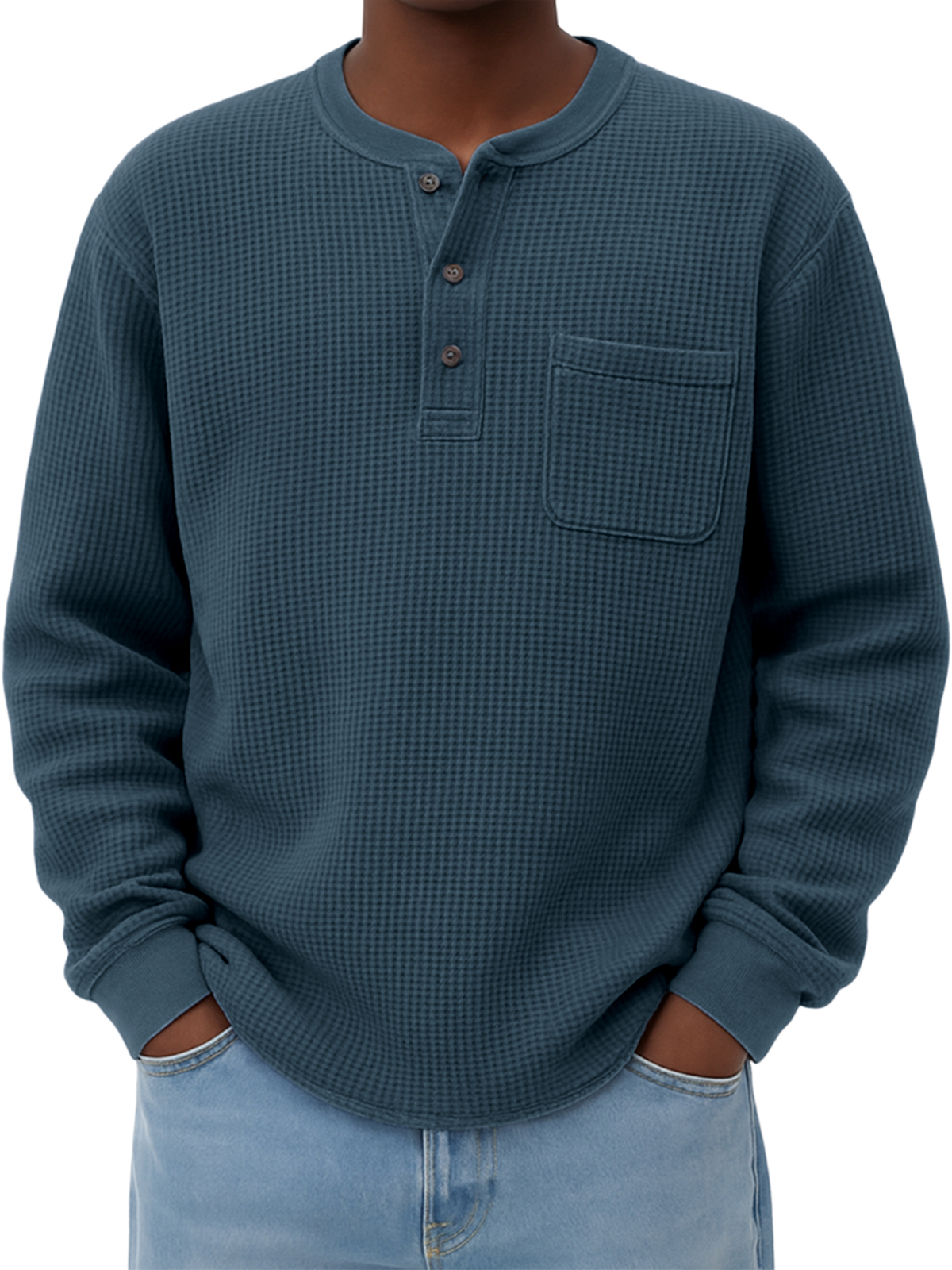 Men's Breathable Waffle Casual Henley Shirt with Chest Pocket