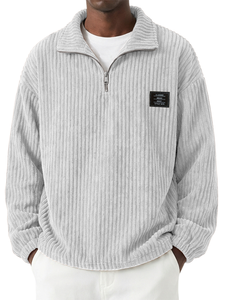 Men's Casual Corduroy Quarter-Zip Stand-Collar Sweatshirt