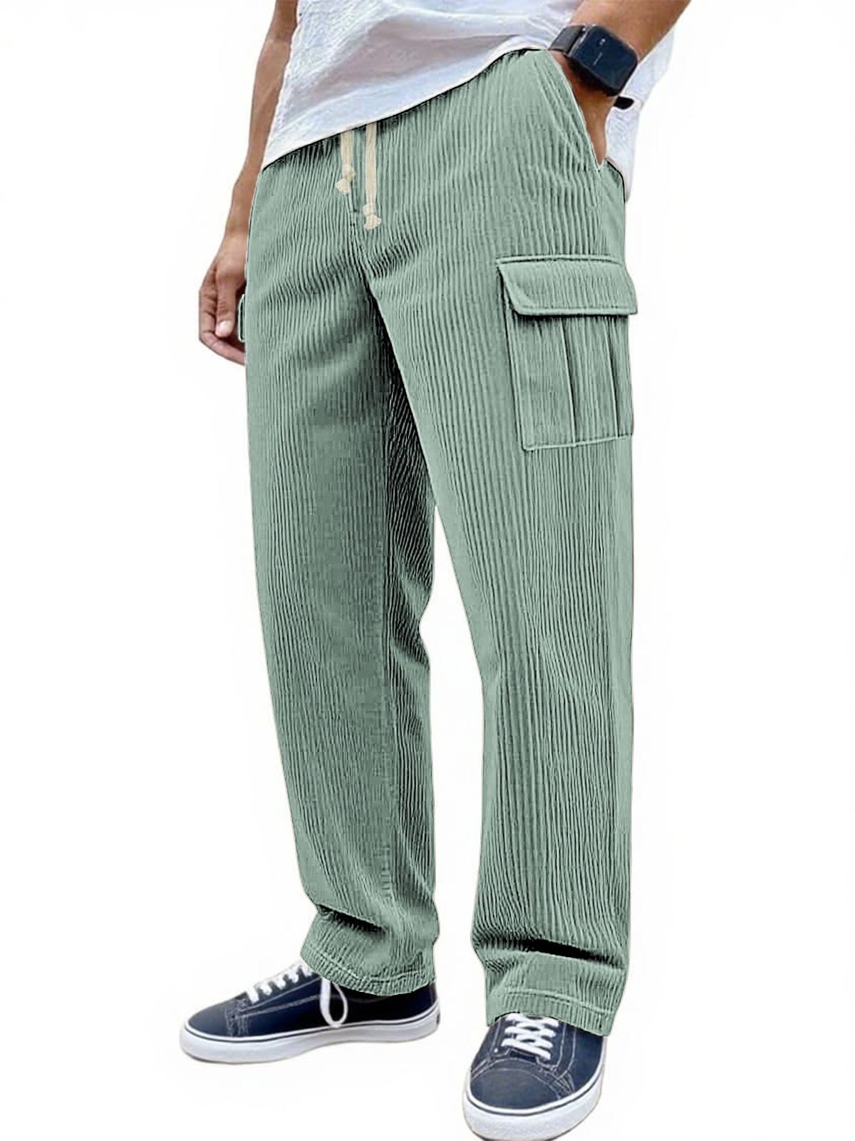 Men's Stylish Corduroy Multi-pocket Practical Lace-up Stretch Loose Everyday Trousers