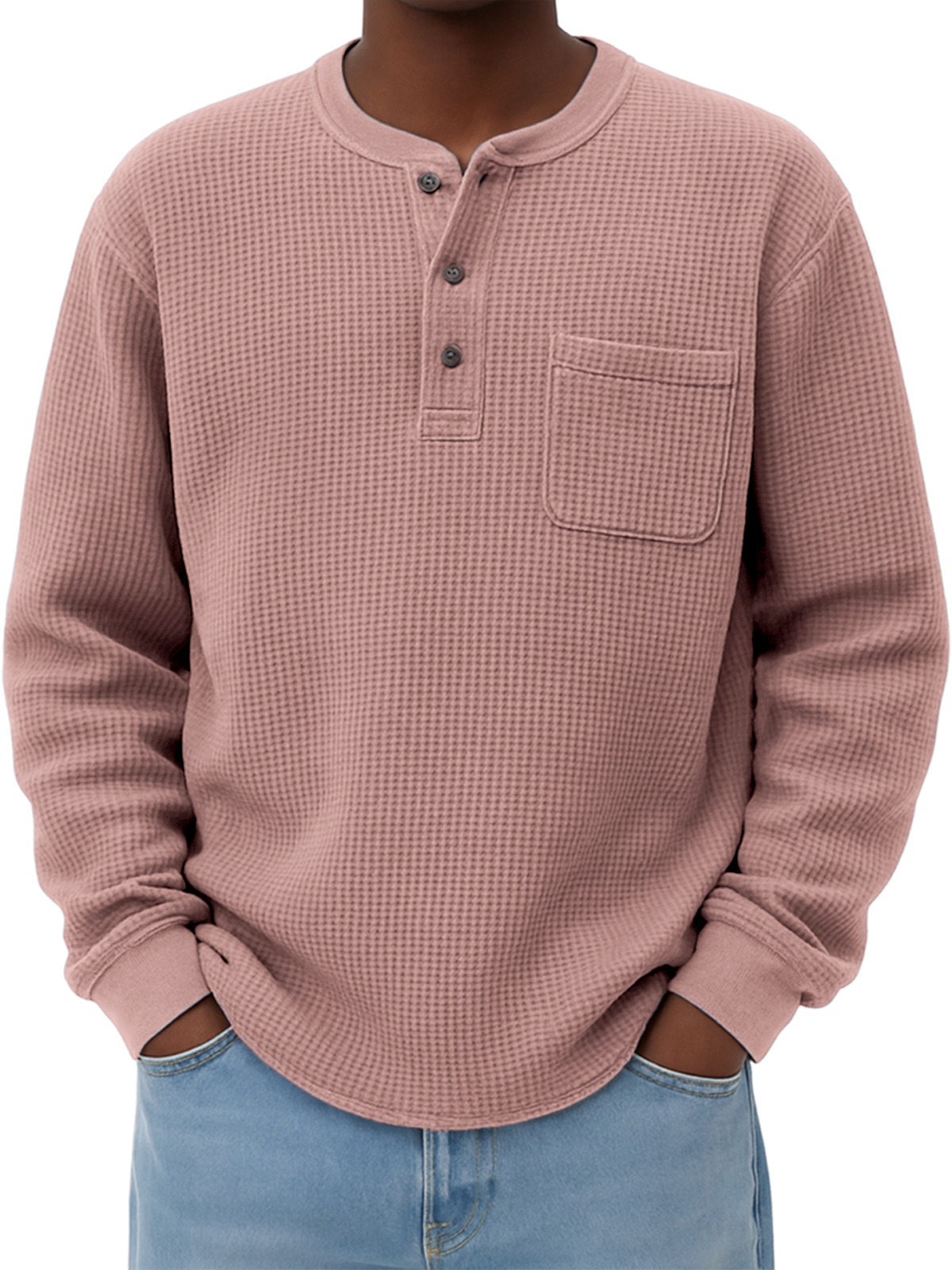 Men's Breathable Waffle Casual Henley Shirt with Chest Pocket