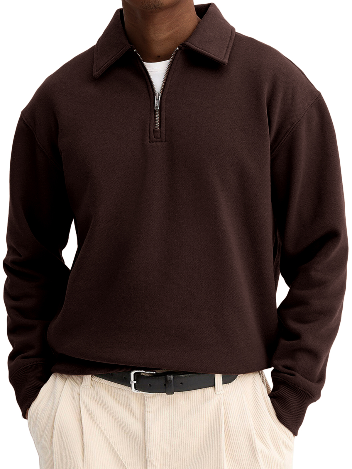 Men's Stylish Quarter-zip Basic Casual Pullover Sweatshirt