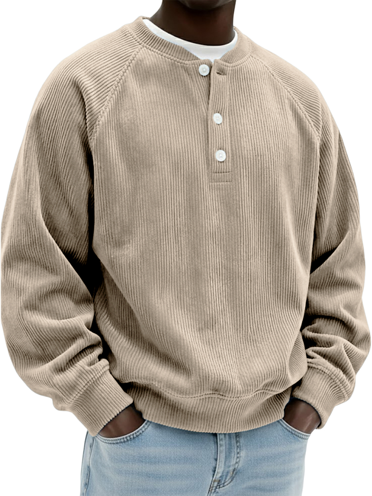 Men's Simple Vintage Ribbed Henley Raglan Pullover Top