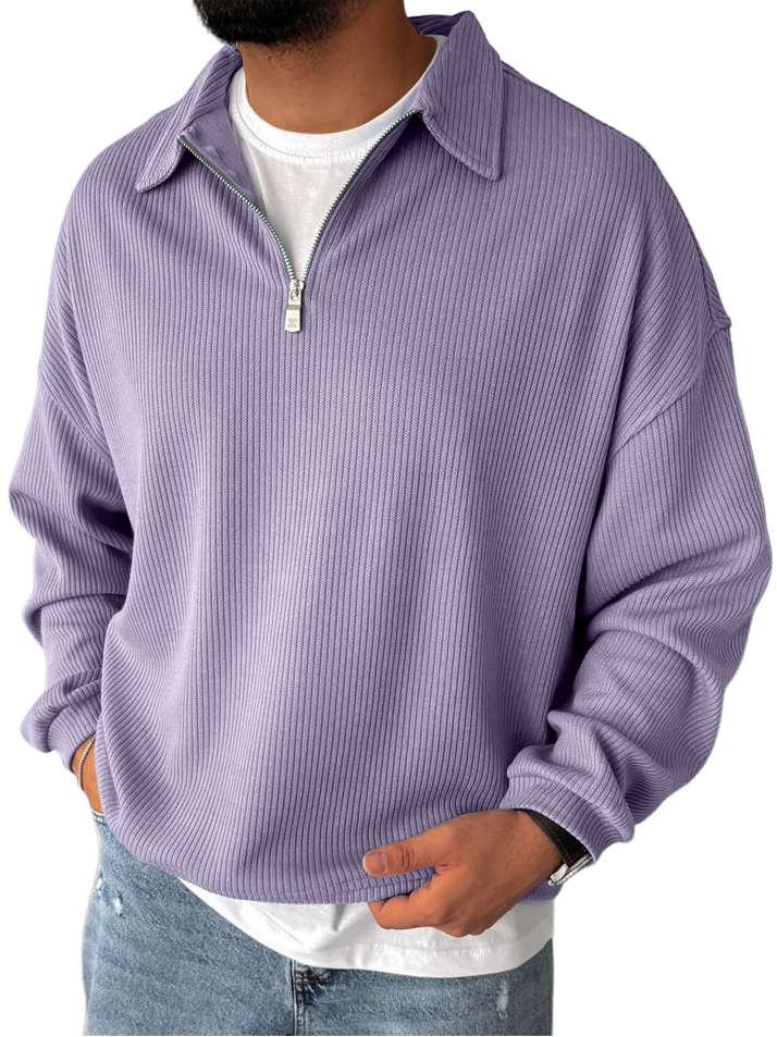 Men's Casual  Everyday Zipper Ribbed Long Sleeved Sweatshirt