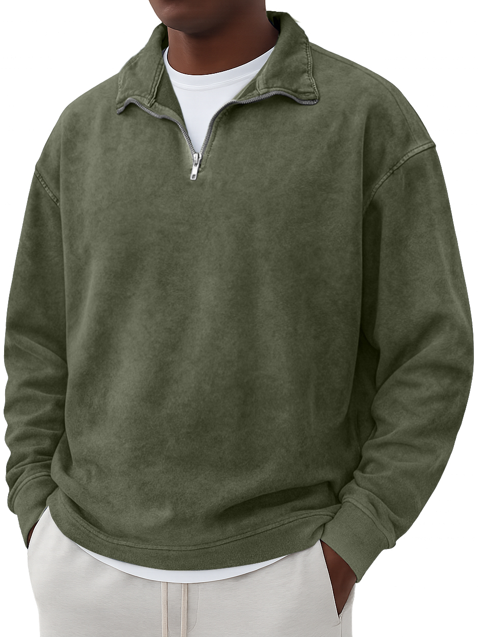Men's Vintage Washed And Distressed Quarter Zip Sweatshirt
