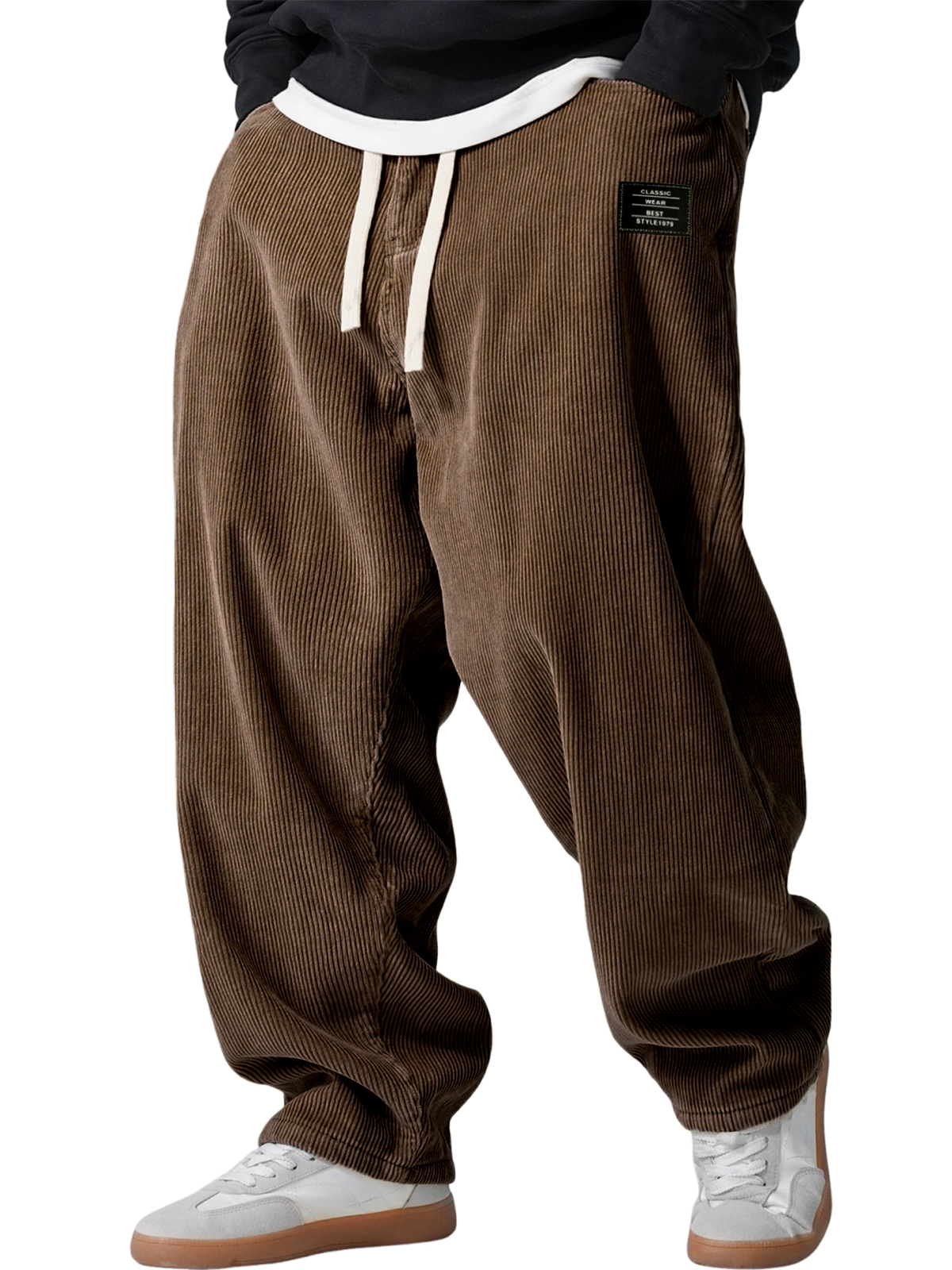 Men's Retro Corduroy Casual Loose Trousers with Embroidered Label