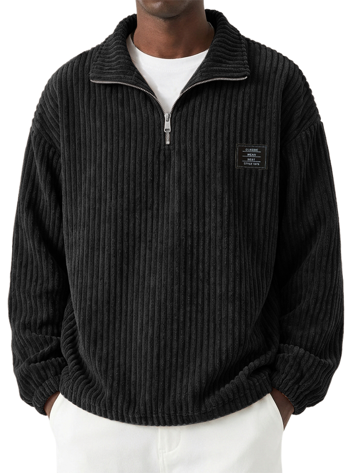 Men's Casual Corduroy Quarter-Zip Stand-Collar Sweatshirt