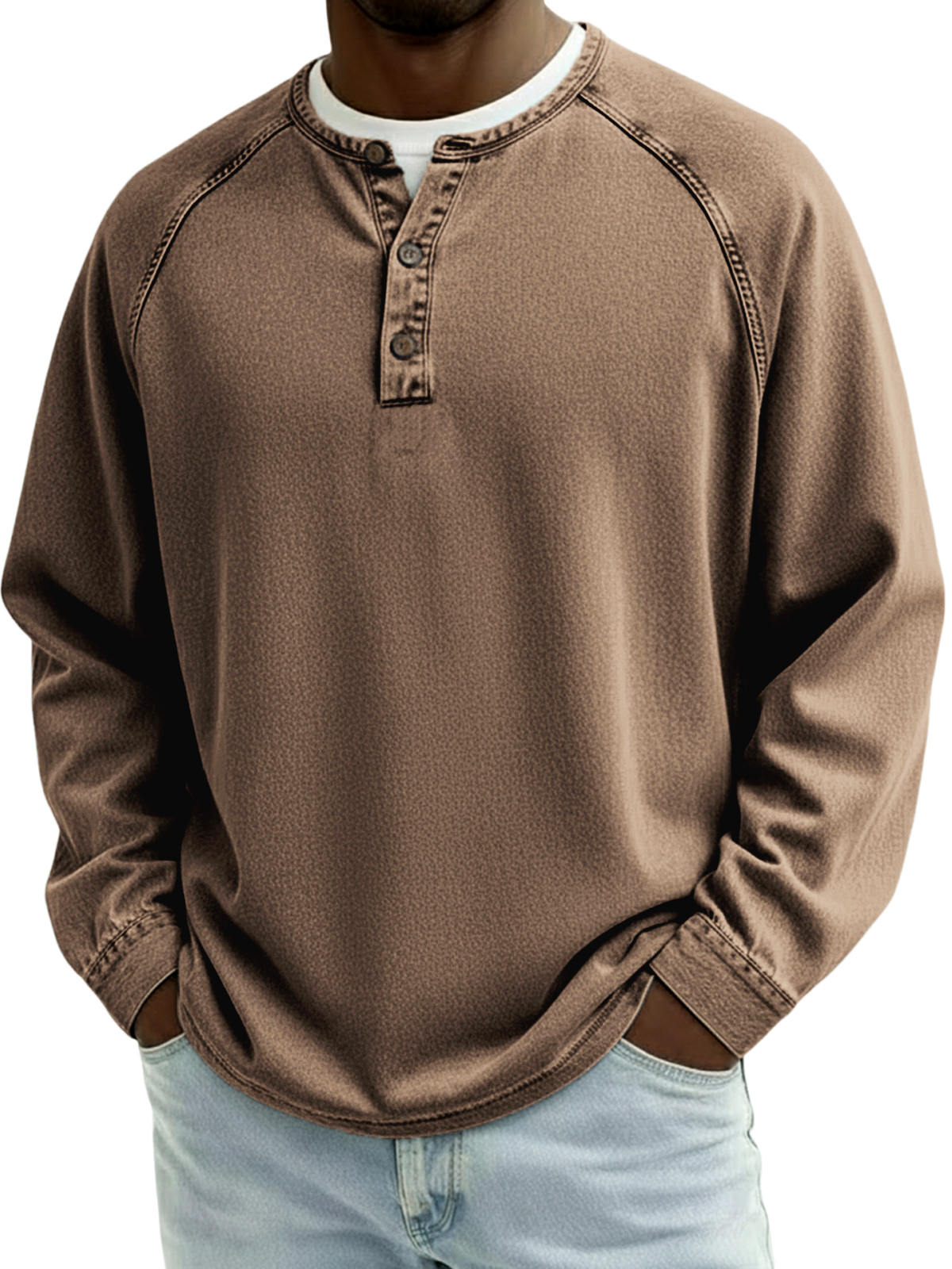 Men's Retro Raglan Sleeve Henley Pullover