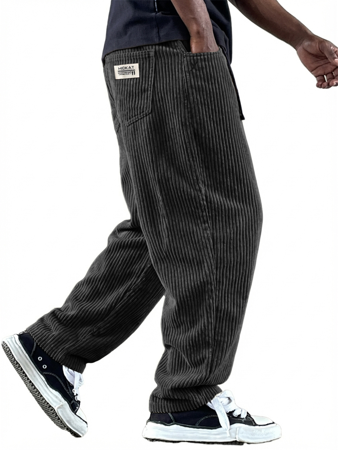 Men's Simple Casual Multi-Pocket Workwear Embroidered Logo Corduroy Pants