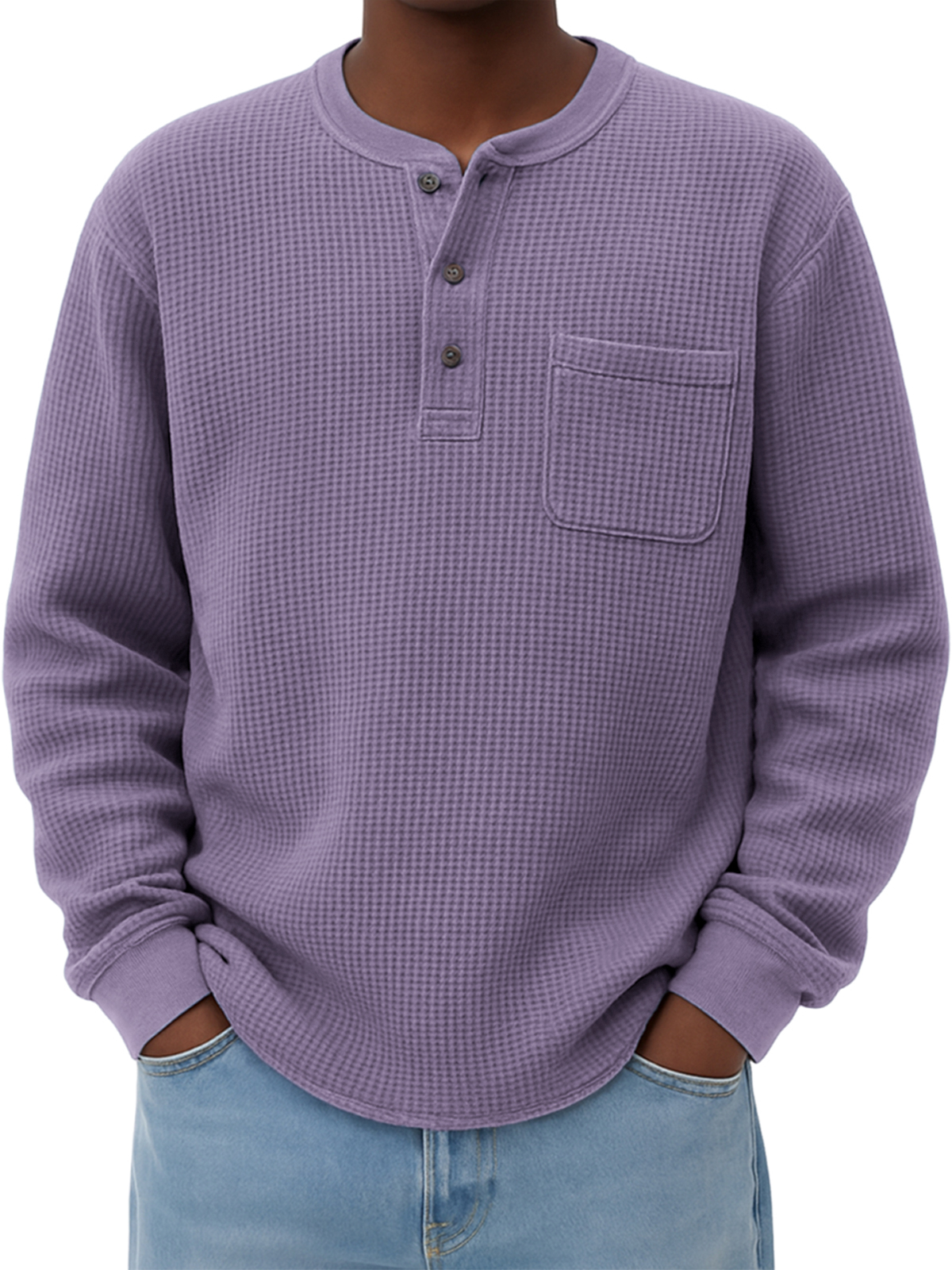 Men's Breathable Waffle Casual Henley Shirt with Chest Pocket