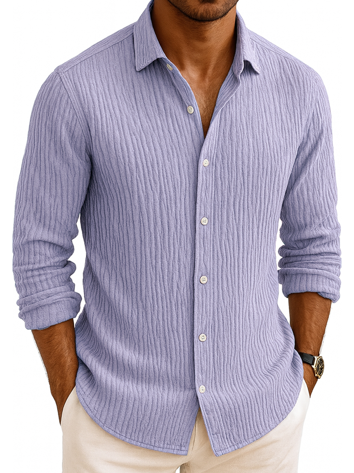 Men's Comfort Pleated Daily Long-sleeved Shirt