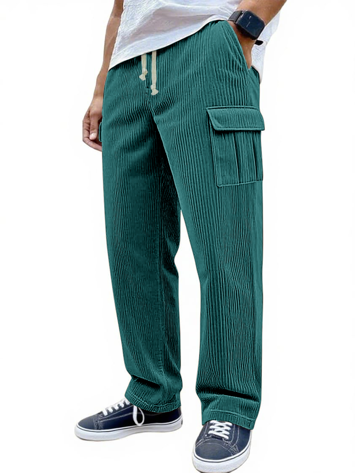 Men's Stylish Corduroy Multi-pocket Practical Lace-up Stretch Loose Everyday Trousers