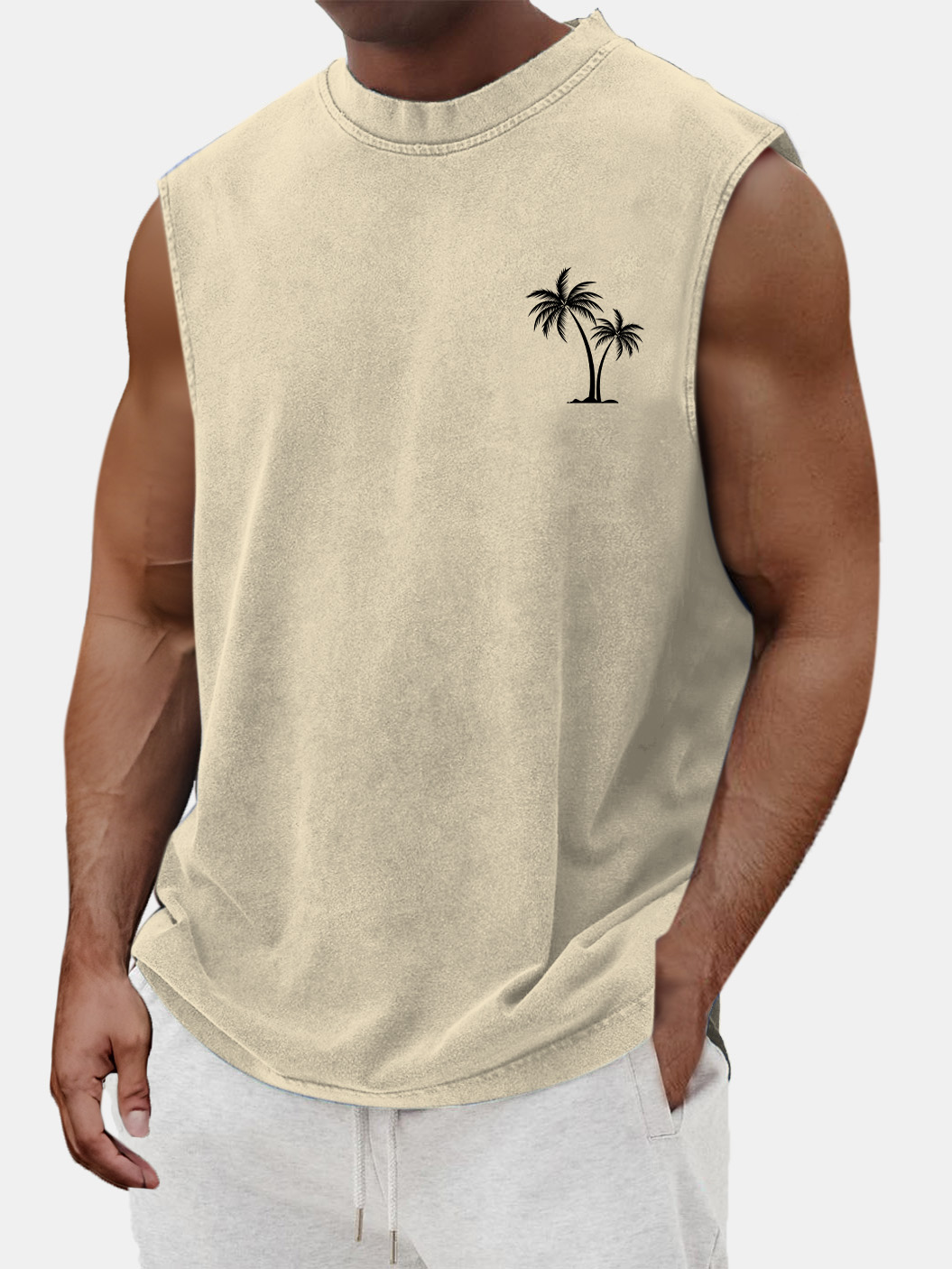 Men's Summer Casual And Comfortable Coconut Print Sleeveless T-shirt