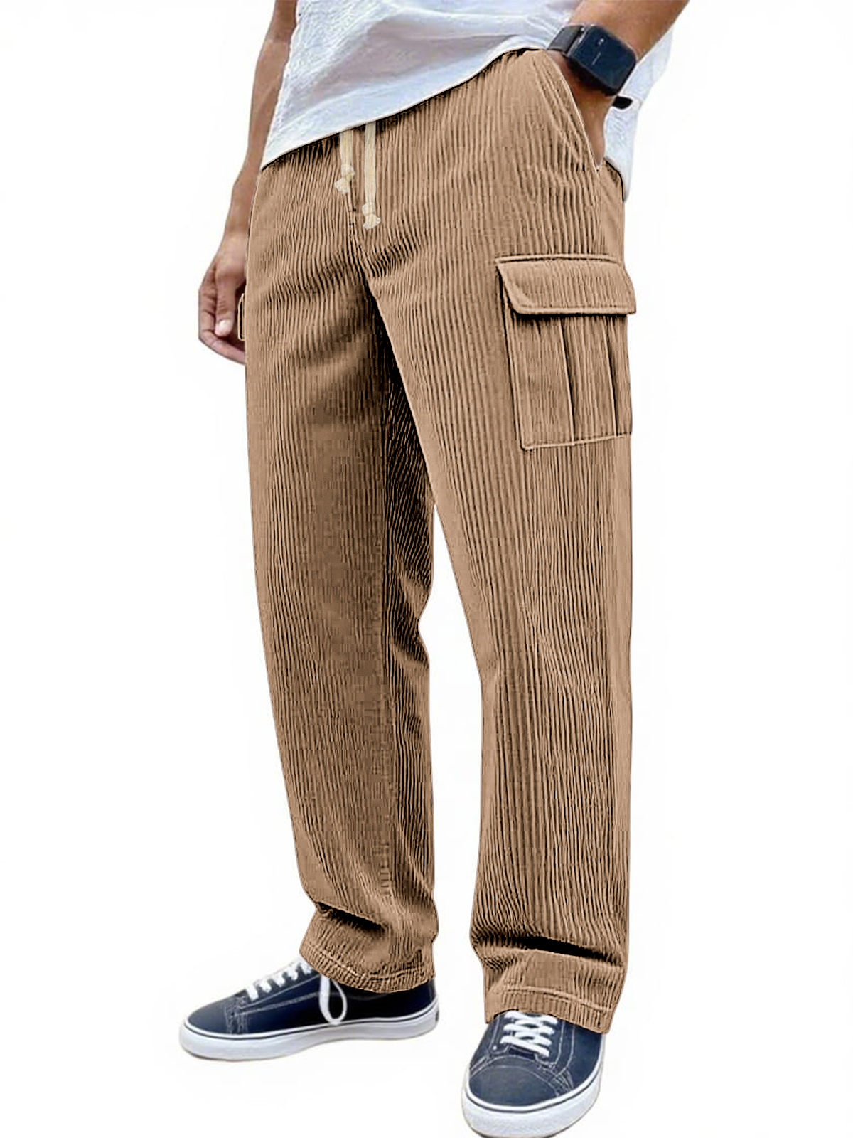 Men's Stylish Corduroy Multi-pocket Practical Lace-up Stretch Loose Everyday Trousers