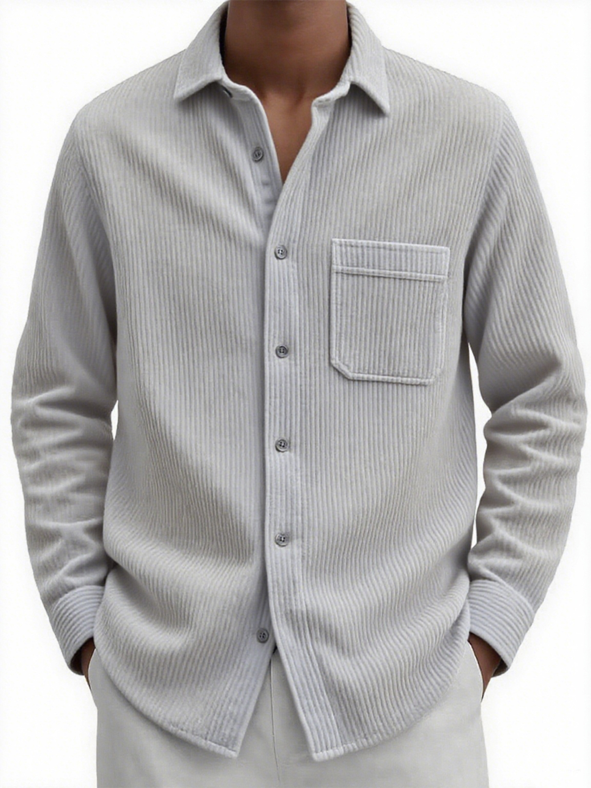 Men's Comfort Corduroy Casual Long-sleeved Shirt with Chest Pocket